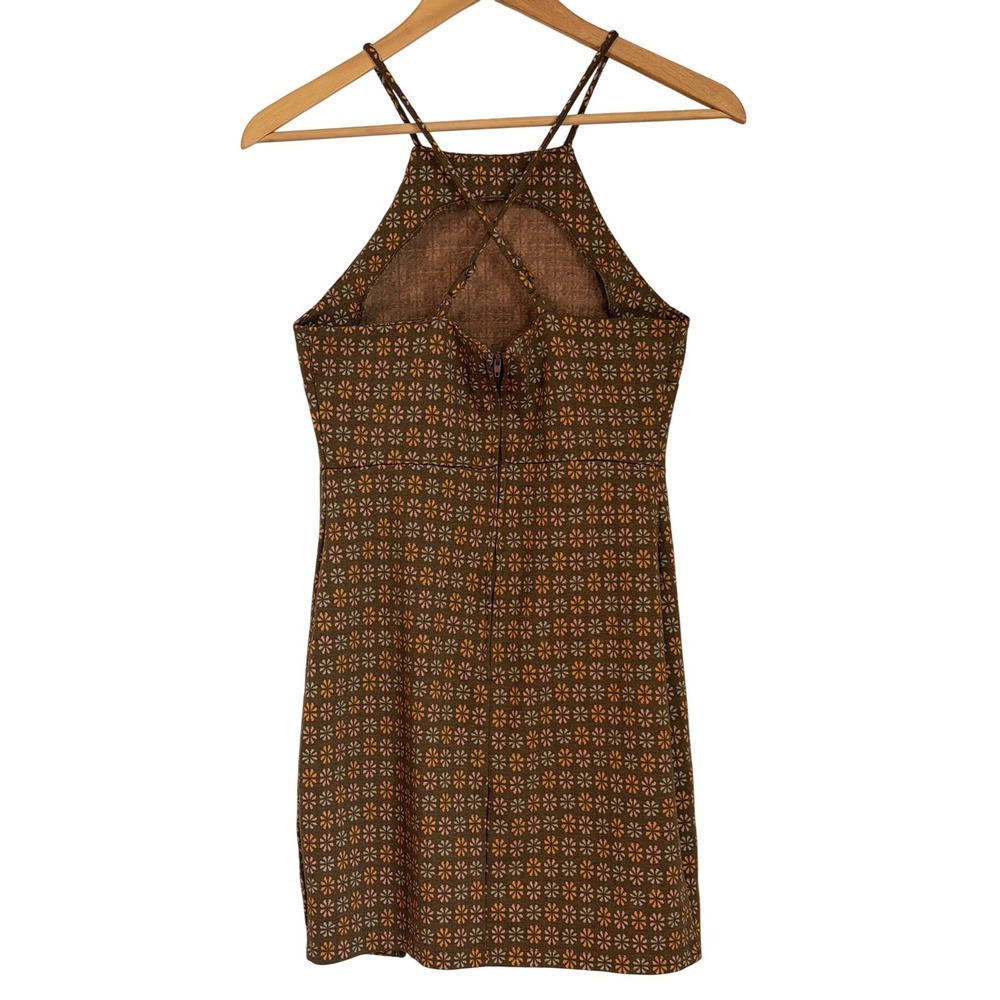 Altar'd State Retro Floral Halter Mini Dress Womens S Brown Boho Y2K Boho Chic - Picture 4 of 10